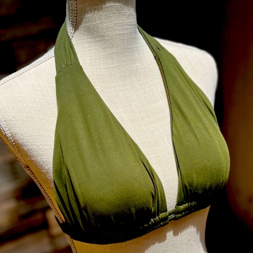 Becca by Rebecca Virtue Olive Green  Code High Neck Bikini Top Size D new no tag